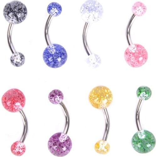 8PCS/Set Fashion Colorful Glitters Dangle Button Navel Piercing Ring Belly Rings Barbell Piercing Body Jewelry For Women Girls