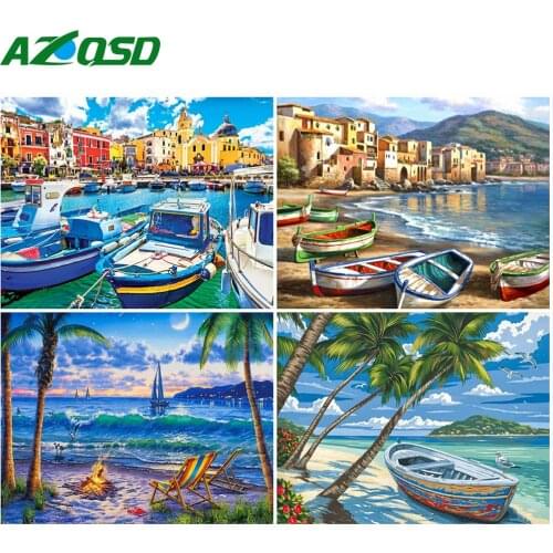AZQSD Adult Oil Painting By Numbers Ship Handpainted Painting Art Coloring By Numbers Landscape Home Decoration Acrylic Paint