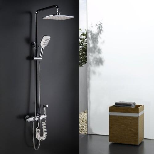 Thermostatic Shower Faucet Set Bathroom Shower System Bathtub Shower Mixer ABS Rain Shower Head with 3 Function Hand Shower