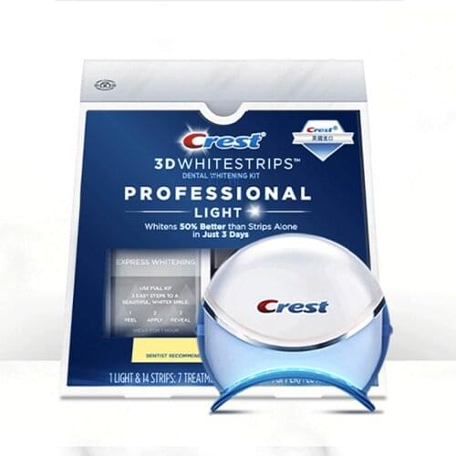 Original Crest Professional Dental Whitening Kit With 3D Whitestrips And Whitening Blue Light Device Fast Effective Wthin 3 Days