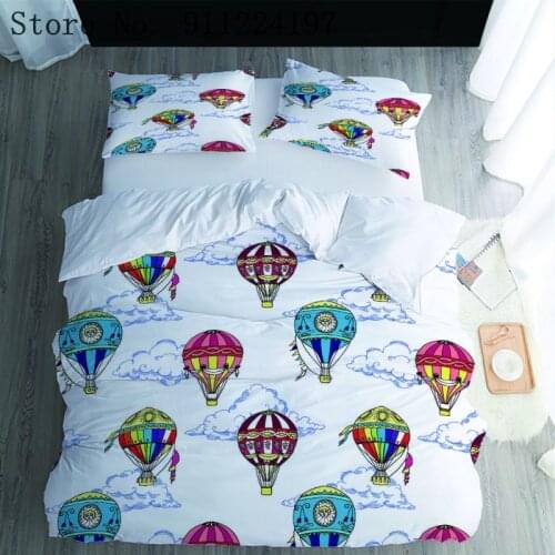 Hot Air Balloon Home Textile Cartoon Duvet Cover Pillowcase Bed Sheet Simple Boy Girls Bedding Sets Single Double Bed Linen