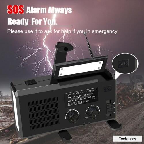 Hand Crank Dynamo and Phone Charger 4000mAh Emergency Solar Radio Multi-Functional Flashlight SOS Alarm Outdoor SOS Helper Tool