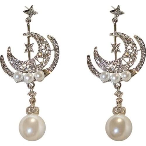 RZ023 S925 Silver Needle Temperament Pearl Diamond Earrings Long Earrings Baroque Earrings