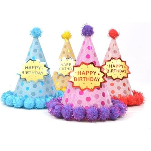 Party birthday hat creative decoration adult solid color birthday party hat plush ball hat party birthday hat can be wholesale
