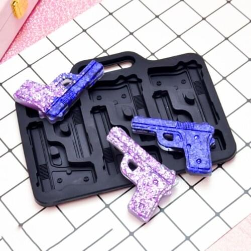 3D Simulation 6 Holes Pistol Silicone Mold Fondant Ice Cube Soap Cake Form Cupcake Jelly Candy Chocolate Decorating Tool Molds