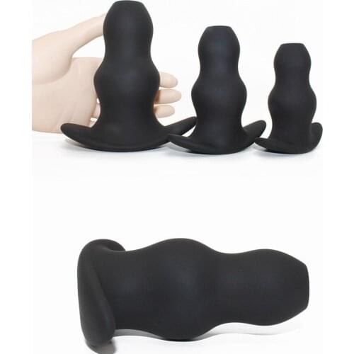 Silicone hollow anal plug G-spot rear court plug Pure silicone masturbation device for adult sex products out hollow anal plug