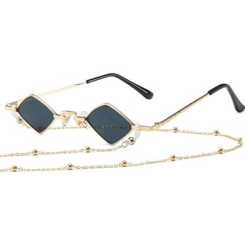 Fashion Designer Women Men Sunglasses Metal Frame Luxury Diamond Shaped With Chain Sun Glasses UV400