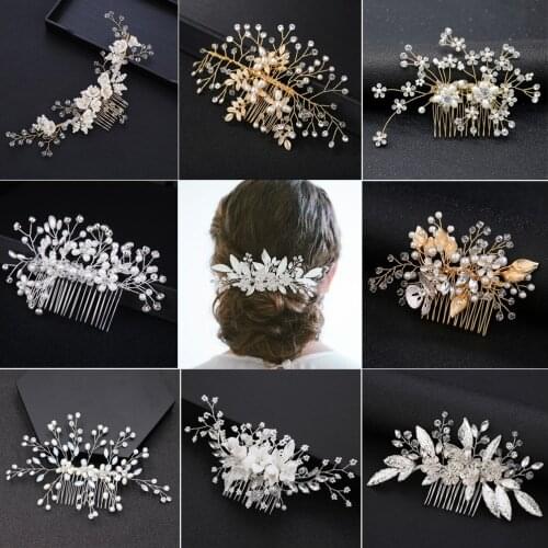 Handmade Crystals Rhinestones Pearls Flower Hair Comb Bridal Headpieces Hair Accessories Bridesmaid Tiara Wedding Jewelry