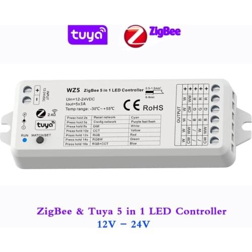 Tuya 5 in 1 LED Controller ZigBee - RF Converter Smart APP Voice Cloud Control 12V 24V Single Color RGBWW RGBW RGB+CCT LED Strip
