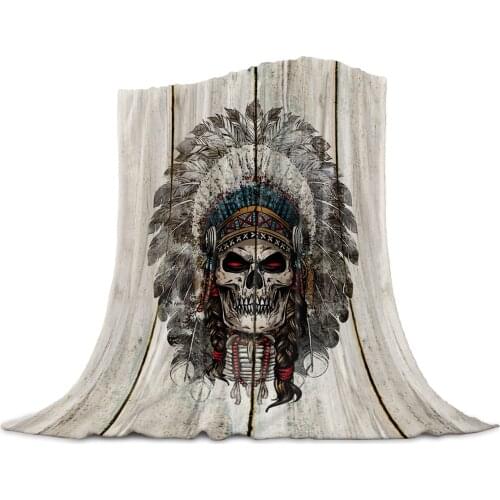 Wood Grain Chiefs Skull Throw Blanket Home Decoration Sofa Blanket Warm Microfiber Blankets for Bedroom