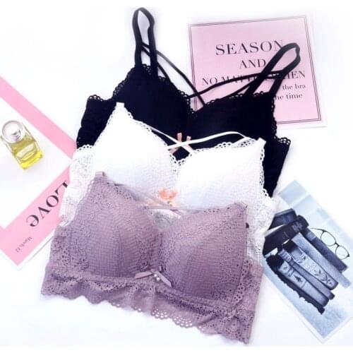 Thin Cotton Lace 38AB Black White Y-line Straps Sexy Hollow Out Bra Wire Free Bras For Women None Closure BH Sexy Bras For Women