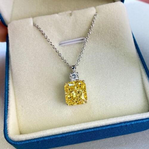 Vintage 100% 925 Sterling Silver Created Moissanite Citrine Gemstone Pendent Necklace Fine Jewelry Wedding Party Gift for Women
