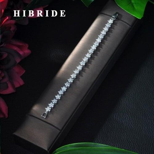 HIBRIDE High Quality Round Cubic Zirconia Tennis Charm Bracelets Bangles for Women Fashion Flower Design Wedding Jewelry B-56