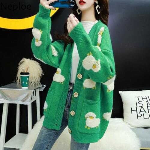 New Fashion Korean Women Casual Sweater Cardigan Long Sleeve V-neck Button Oversized Jacket Cardigan Autumn Winter