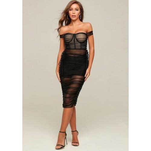 Women Vestidos Bandage Dress 2019 New Summer Black Mesh Bodycon Party Wear Moonccloset1