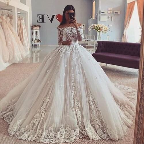 Hot Selling Sheer Jewel Long Sleeve Bridal Ball Gown Vestido De Novia Wedding Dress