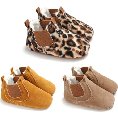 Winter Spring Baby Shoes Girl Boy Fur Warm Leopard Solid Moccasins PU Leather First Walker Newborn Toddler Infant Anti-Slip Boot