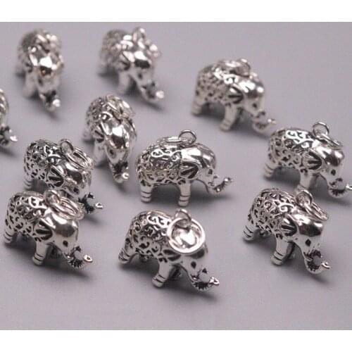 10PCS S925 Sterling Silver Pendant Luck Hollow Elephant Pendant 17x16mm Silver Accessories