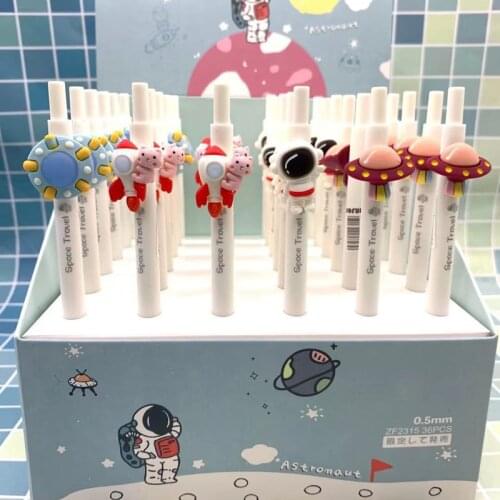 2pcs Kawaii Astronaut Cat Silicone Head Press Gel Pen Kids Student Stationery 0.5mm Black Ink