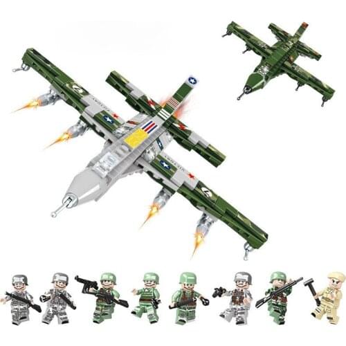 654Pcs Military Series Educational Building Blocks Toys For Kids Boys DIY Birthday Present K073 8 In 1 Fighter Aircraft Model