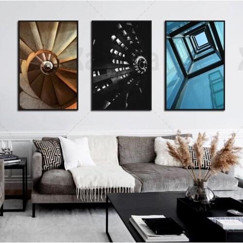 Abstract Wall Art Picture Spiral Staircase Canvas Painting Set Retro Posters and Prints For Living Room Home Decoration Custom