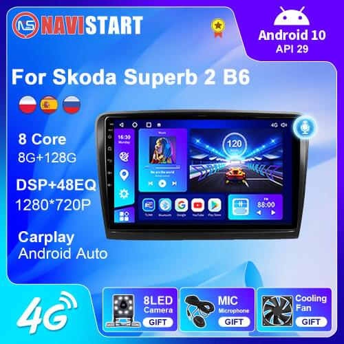 6+128G Android 10 Car Radio Stereo for Skoda Superb 2 B6 2008-2015 GPS Navigation Android Auto 4G WIFI BT Carplay DSP DVD Player