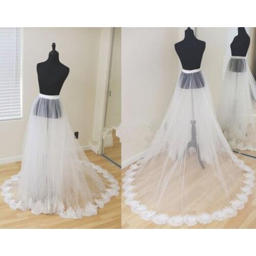 White Detachable Bridal Skirt, Wedding Overskirt, Removable Tulle Skirt , Lace Removable train, tulle dress custom size