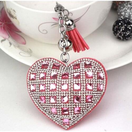 Crystal Heart keychain with Tassel for Women Lovely Korean Female Keychain Bag Charms Car Key Pendant Keyrings 2020