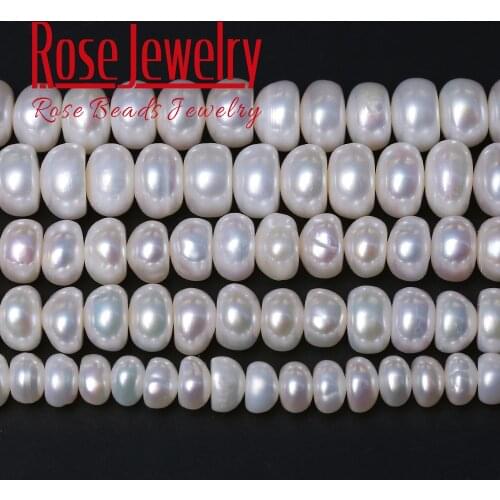 3A Quality 100% Real Natural Pearls White Button-shaped Freshwater Cultured Loose Beads 14'' Strand 7-8mm For Jewelry Making