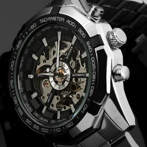 WINNER Men Automatic Mechanical Watch Luminous Skeleton Military Relogio Montre Pointer All Steel Wristwatch Relojes Hombre 2018