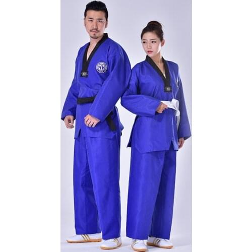 Colorful Taekwondo Uniform Men Unisex Coach Suit Blue Black Yellow Belt Karate Judo Dobok Women WTF Clothes Long Sleeve Kids TKD