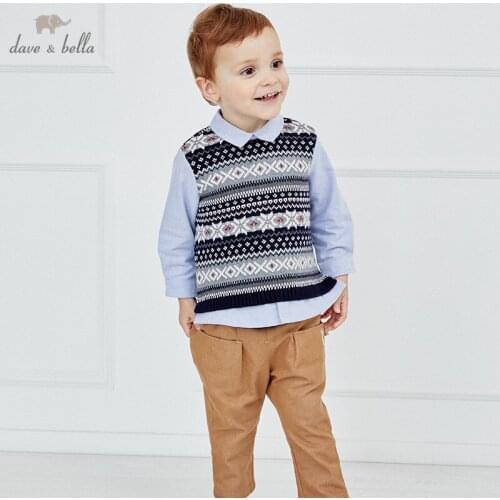 DB14565 dave bella autumn baby boys handsome striped T-shirt children tops boys fashion kids fashion tees