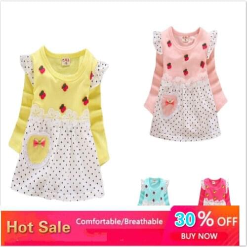 Baby Girls Cute Outfits Long Sleeve T Shirt Princess Peach Cherry Print Polka Dot Shirt Toddler Girl Fall Clothes Spring Autumn