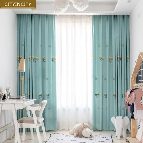 CITYINCITY Childrens Curtain For bedroom Embroidered Faux linen Airplane cloud Curtains for living room Home Decor Customized
