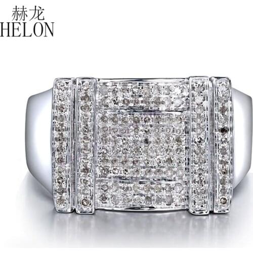 HELON Men Jewelry Diamond Ring 925 Sterling Silver Pave Setting 0.5ct Genuine Natural Diamond Wedding Ring Trendy Party Men Ring