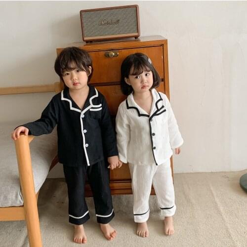 Spring boys and girls solid color cotton dressing gown children soft long sleeve Tops and pants 2pcs sets Loungewear