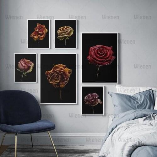 Canvas Painting Withered Rose Floral Poster Flowers Vintage Wall Art Picture Print for Living Room Bedroom Retro Home Decoration