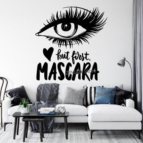 Beauty & Make Up Wall Decal Eyelashes Mascara Eyebrows Vinyl Stickers Girls Bedroom Decor makeup Decals Mural Salon Poster A559
