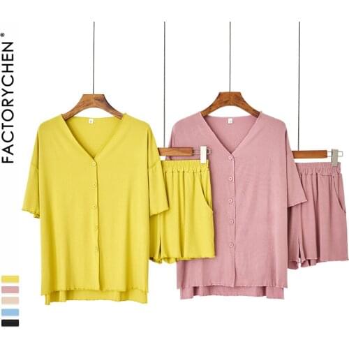 Summer Comfortable Modal Pajamas Short-Sleeved Leisure Pijama Mujer V-Neck Solid Shorts 2 Piece Women Wear Simple Sleepwear