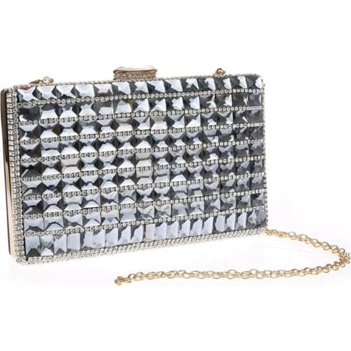 Luxy Moon Panelled Sequin Clutch Purse Rhinestones Evening Bag for Women High Quality Bridesmaid Chain Bags bolso mujer WY171