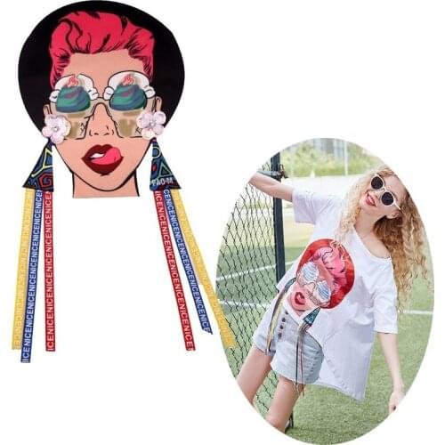 Sexy City Girl Patches Fashion Sew On Beaded Sequined Patches For Clothing Garment DIY Rhinestone Patch Applique with Tassels