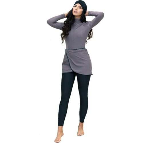 Muslim Swimwear Women Modest Patchwork Hijab Long Sleeves Sport Swimsuit 3pcs Islamic Wear Bathing Suit Patchwork 4XL