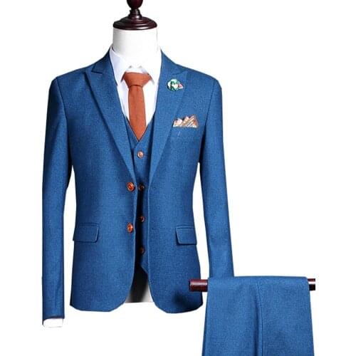 Mens Suits 3 Pieces Groomsman Suits Foraml Lapel Wool Business Mens Suit Blazer Suits (Blazer+Vest+Pants)