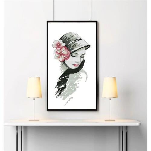 The Woman with the flowers Patterns Aida Canvas Cross Stitch DMC 11CT 14CT Cross Stitch Kits Handmade Embroidery Home Decor