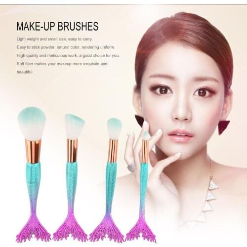 4pcs Fish mermaid eyeshadow makeup set brushes Cosmetic Makeup Tools with Anti-slip Handle Soft Nylon Hair for Daily Use