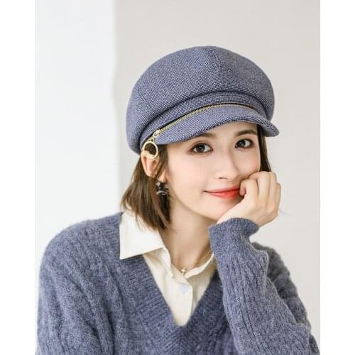 2020 New Autumn Winter Elegant Women Octagonal Hat For Female fashion All-match Wool Berets Cap Retro zipper Painter Hats