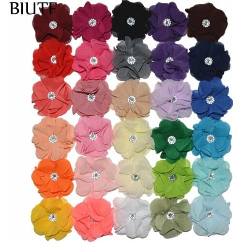 Wholsale 100pcs/lot 2.4 inch Fabric Chiffon Flower with Plastic Pearl Chic Hair Accessories for Kids Headband Dress TH296