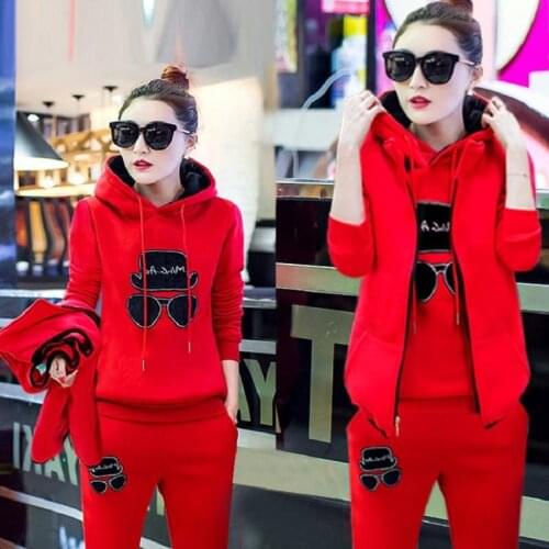 Autumn and winter new Fashion women suit womens tracksuits casual set with a hood fleece sweatshirt three pieces set