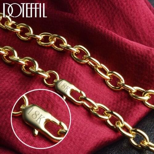 DOTEFFIL 925 Sterling Silver 20 Inch Gold 8MM Charm Jewelry Circle Necklace For Women Men Wedding Party Fashion Jewelry