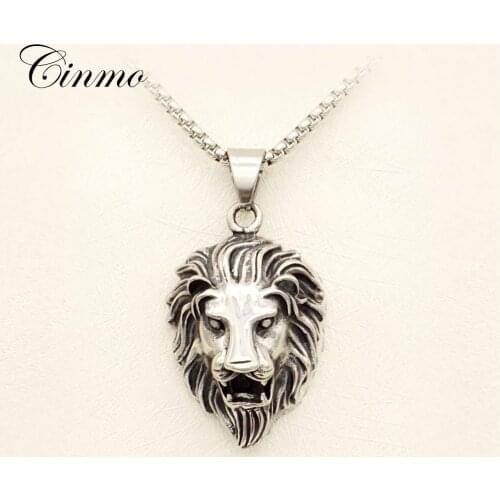 Cinmo Lion King Head Pendant Necklace Trendy Animal Series Punk Stainless Steel Necklaces For Men Women Fashion Jewelry Gift
